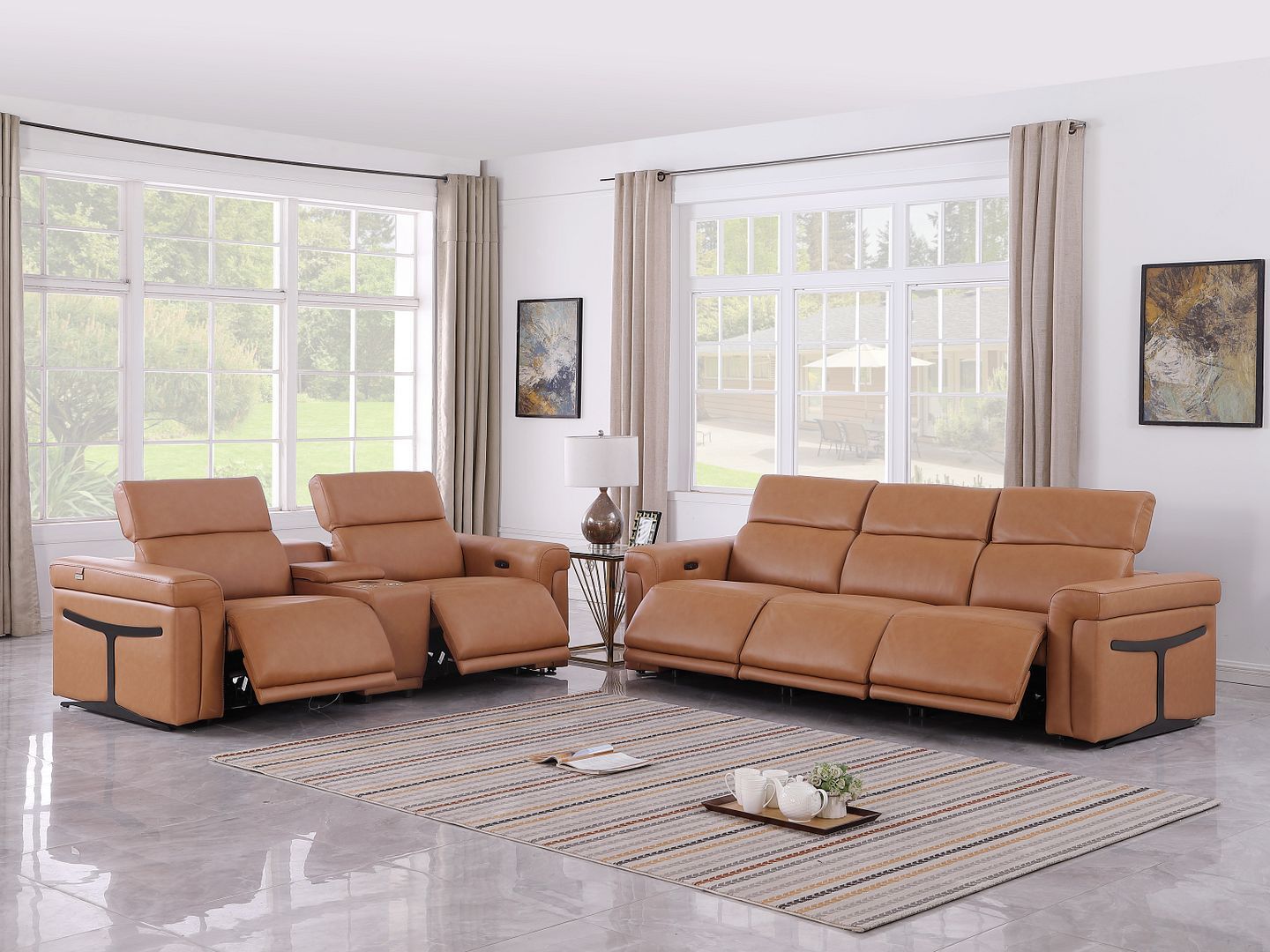 1126 - 6-Piece Modular Power Reclining Sofa And Console Loveseat Set In With 5 Power Recliners & Power Headrests