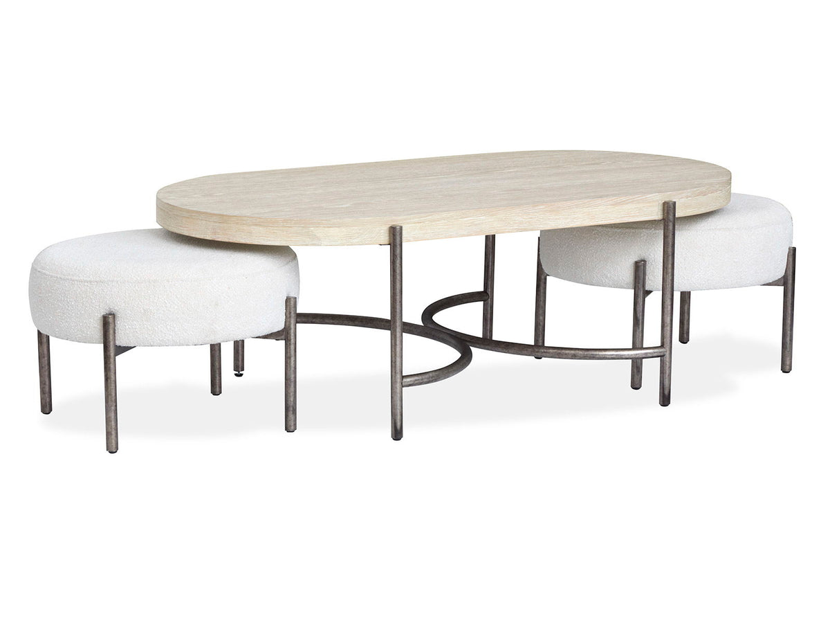 Jennings - Oval Cocktail Table With Two Ottomans - Edgecomb Gray And Weathered Antique Nickel