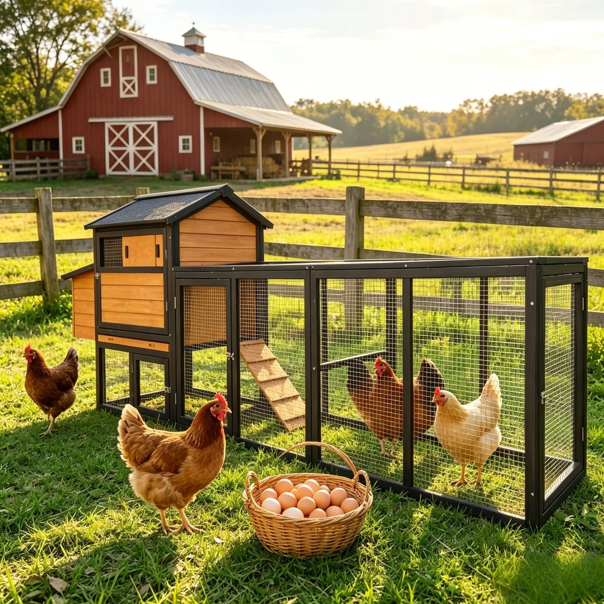 Large Outdoor Hen House With Run And Nesting Box Poultry Cage