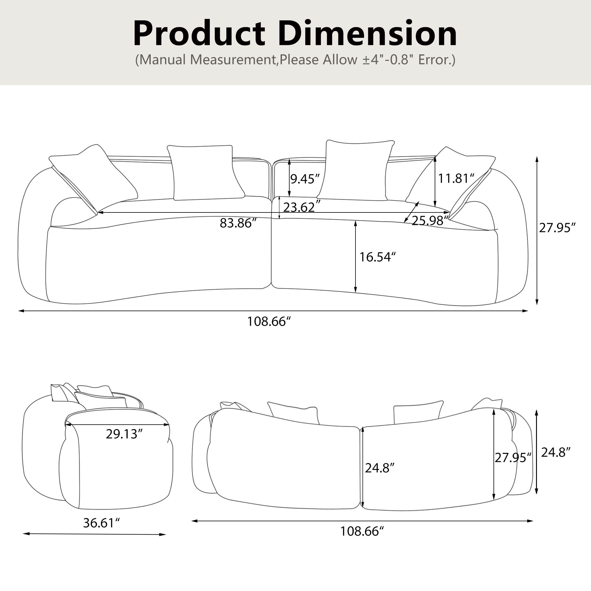 Curved Compressed Sofa, Nordic-Style Design For Living Room