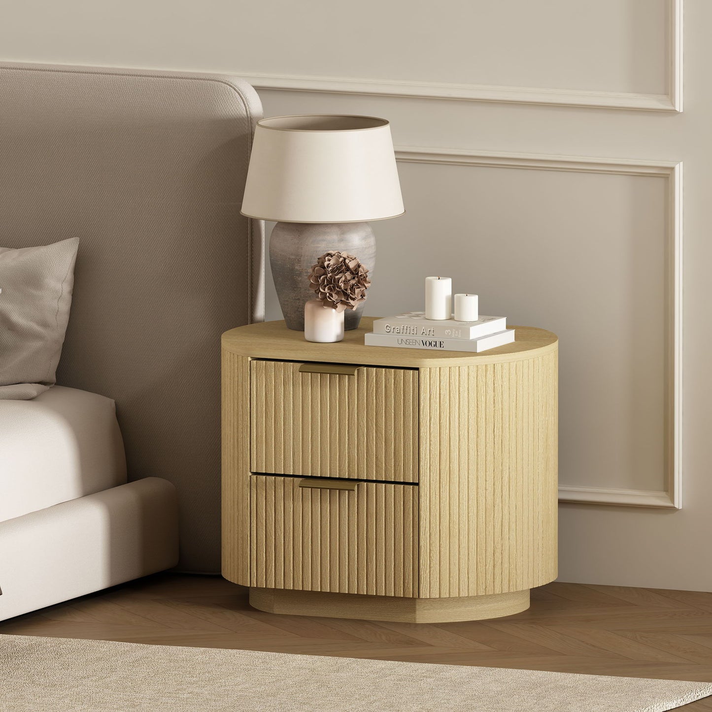 Olivia - Nightstand & 2 Drawers - Oak