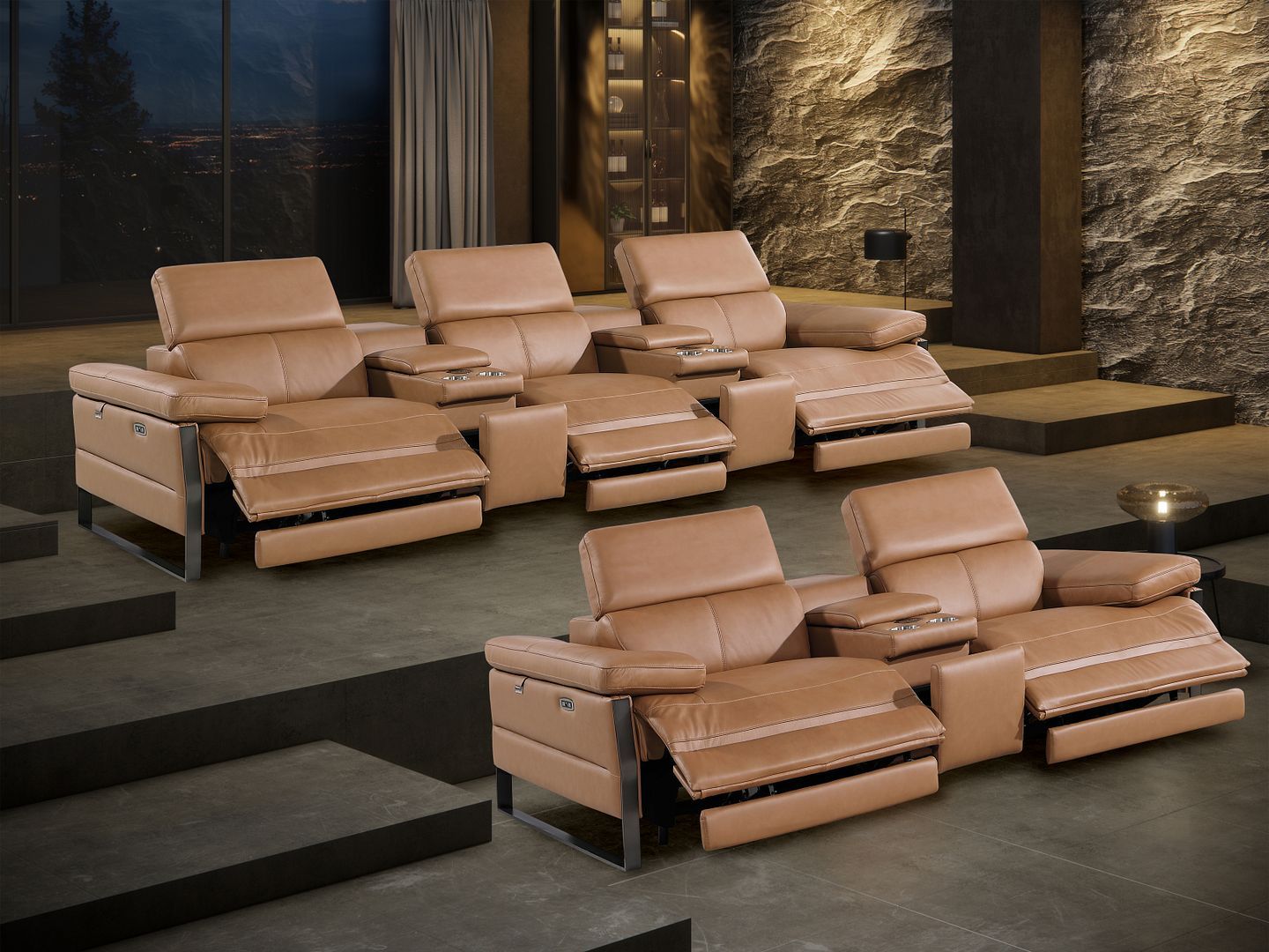 1246 - Modular Power Reclining Dual Console Sofa And Console Loveseat Set With Power Headrests