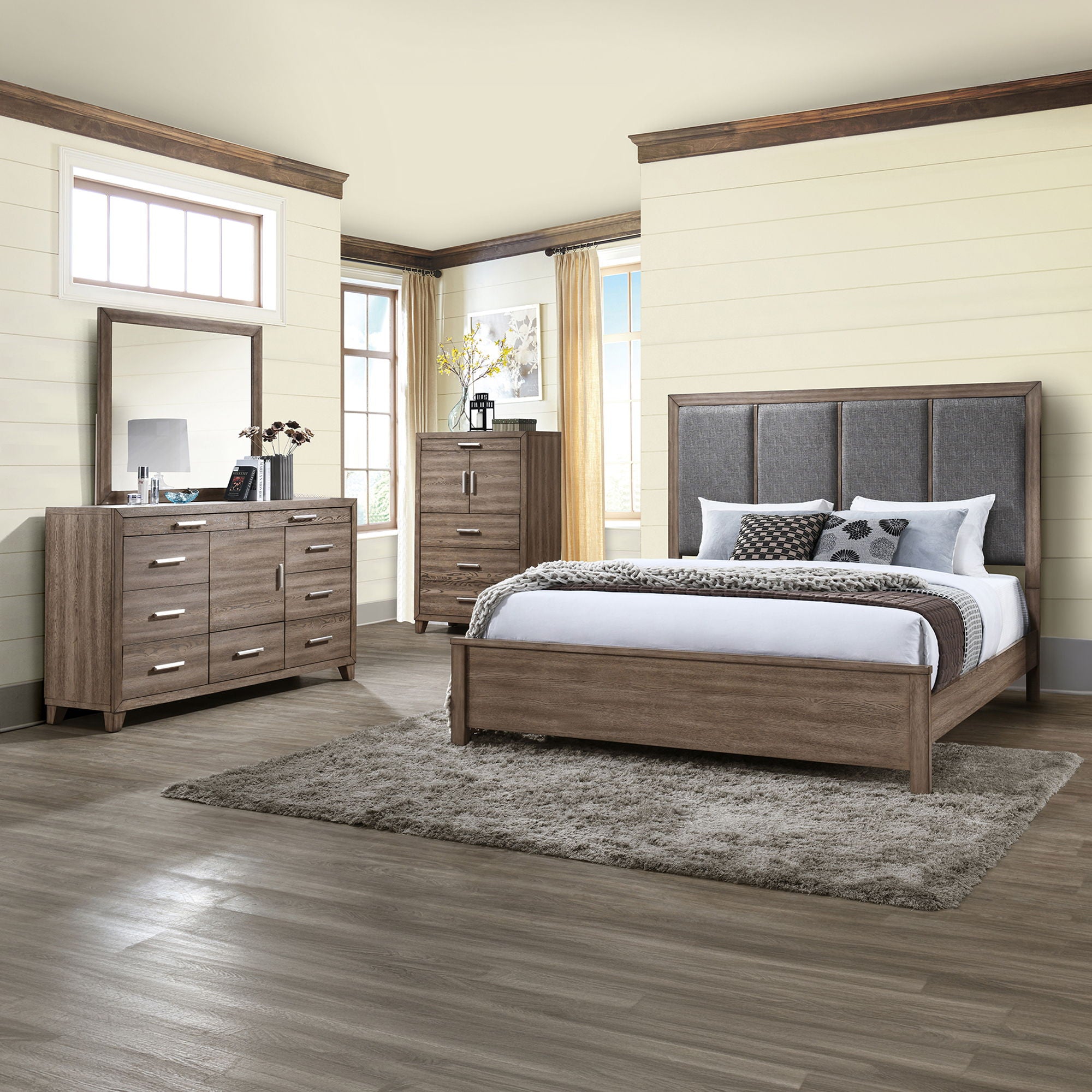 Harrisburg - 6/6 Eastern King 4 Piece Bedroom Set (Bed, Dresser, Mirror, Chest) - Dark Gray