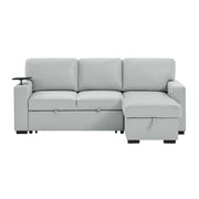 U0212 - Reversible Sofa Bed Loveseat With Pop-Up Sleeper With Drop Down Table - Silver