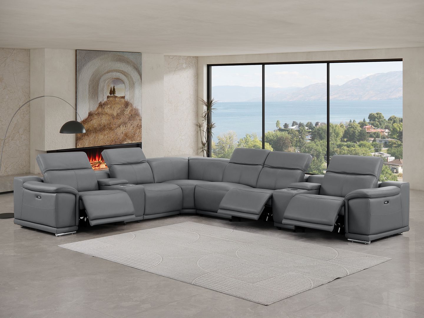 2679 - 8-Piece L-Shaped Power Reclining Sectional In Genuine Leather (3 Recliners)