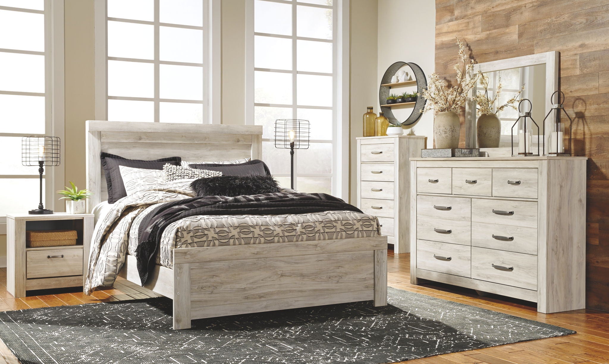 Bellaby Dresser, Mirror, Panel Bed Set