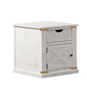 End Table With Storage Drawer And Shelves - Antique White / Gold
