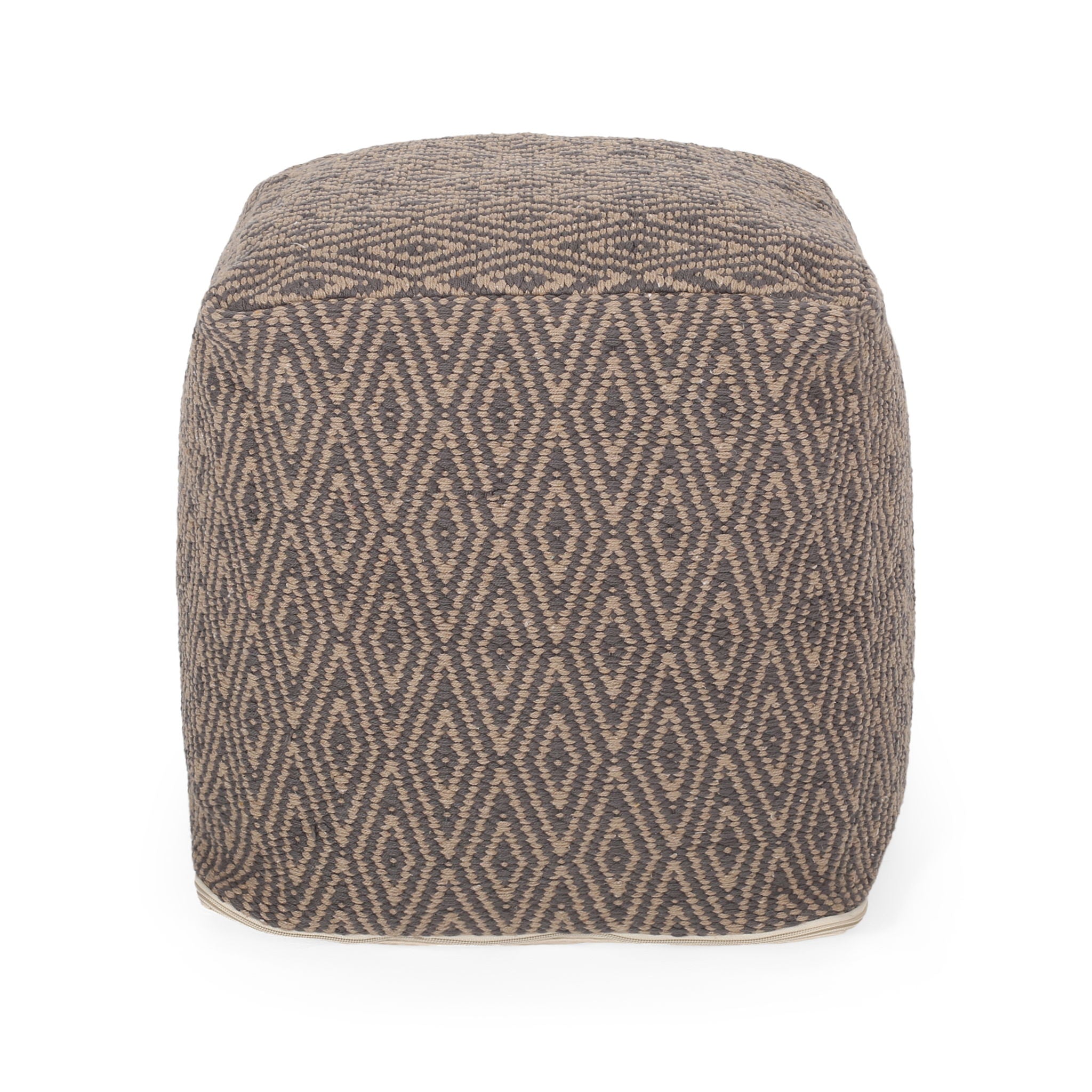 Amuleto - Hand Loomed Cotton Pouf - Dark Gray / Brown