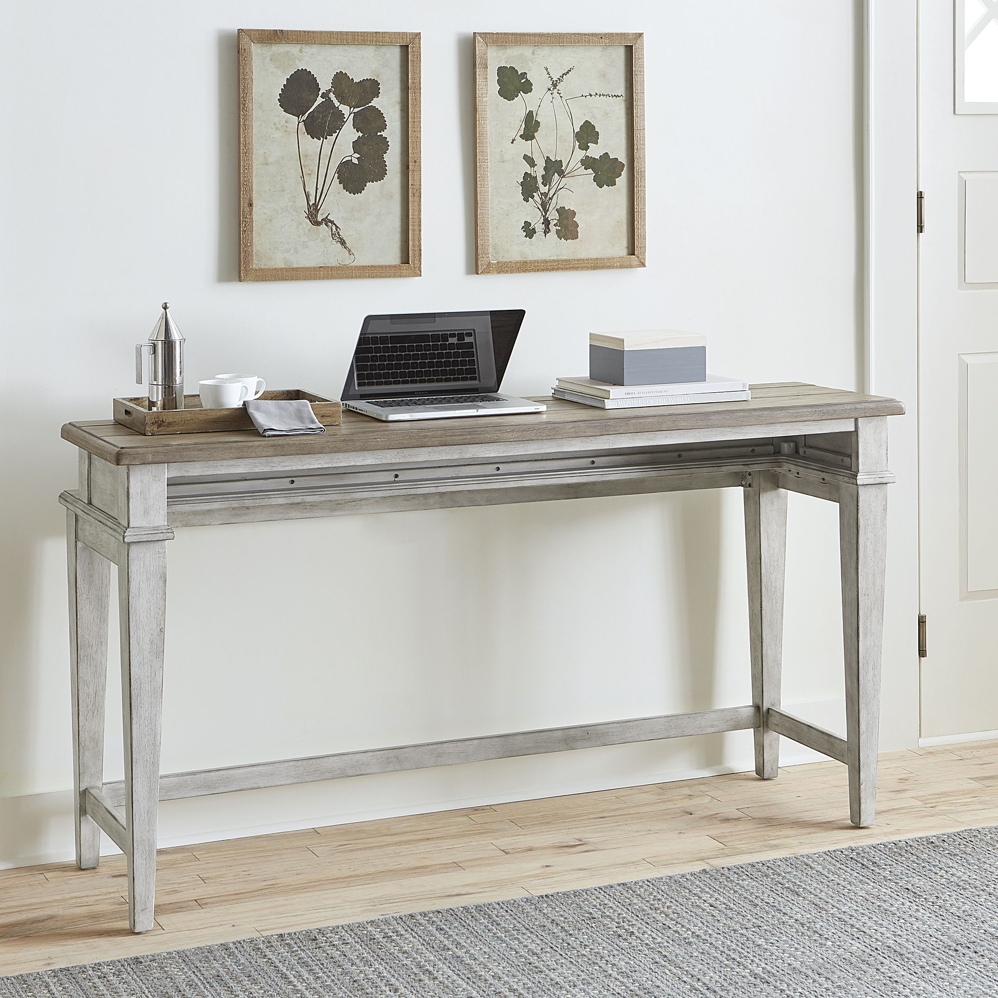 Heartland - Console Bar Table - Antique White / Tobacco Tops