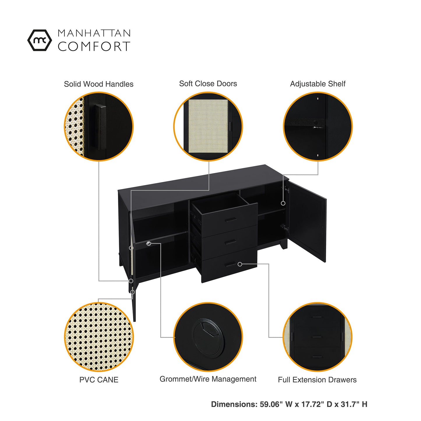 Sheridan - Modern Cane Design Sideboard