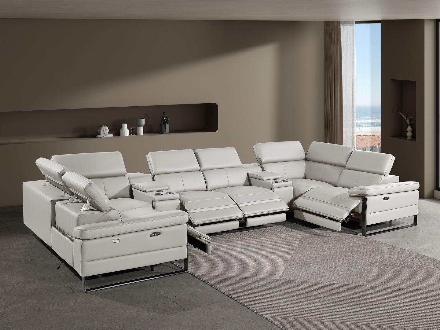 1246 - 8-Piece U-Shaped Modular Power Reclining Sectional With 4 Power Recliners And Power Headrest