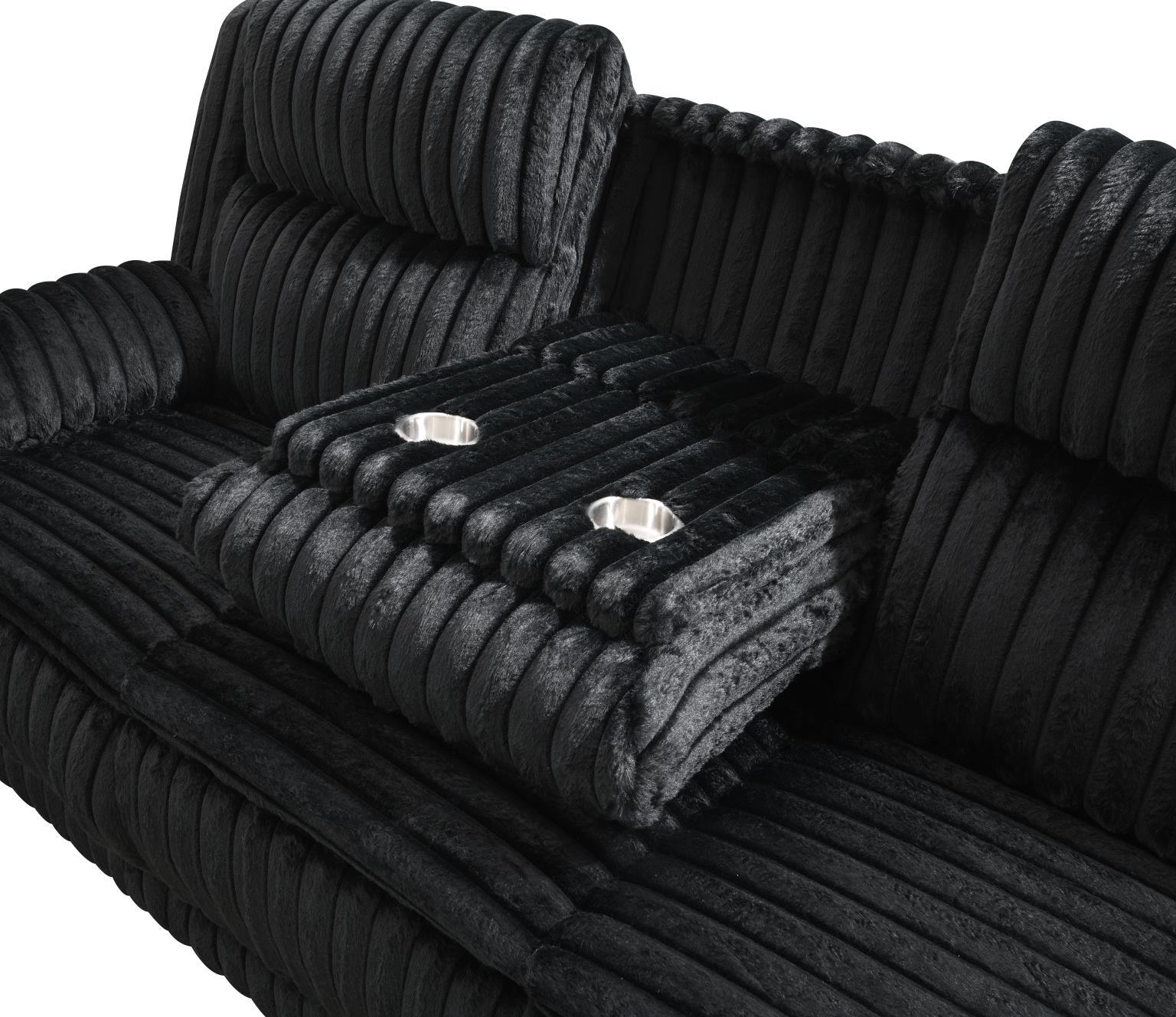 U112 - Corduroy Motion Sofa With Dropdown - Black