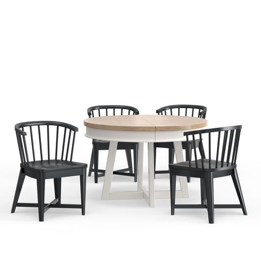 Americana Modern Dining - Round Dining Table And 4 Black Barrel Chairs - Cotton