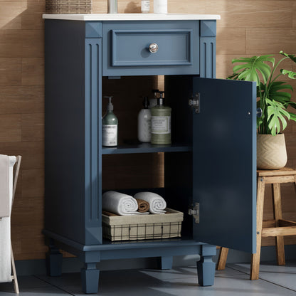 Bathroom Vanity With Sink, Freestanding Single Vanity Set, Soft-Closing Door, Adjustable Shelf - Blue