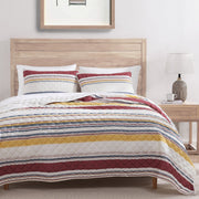 Mystic Stripe - King Cotton Gauze Quilt Set (Set of 3) - Merlot
