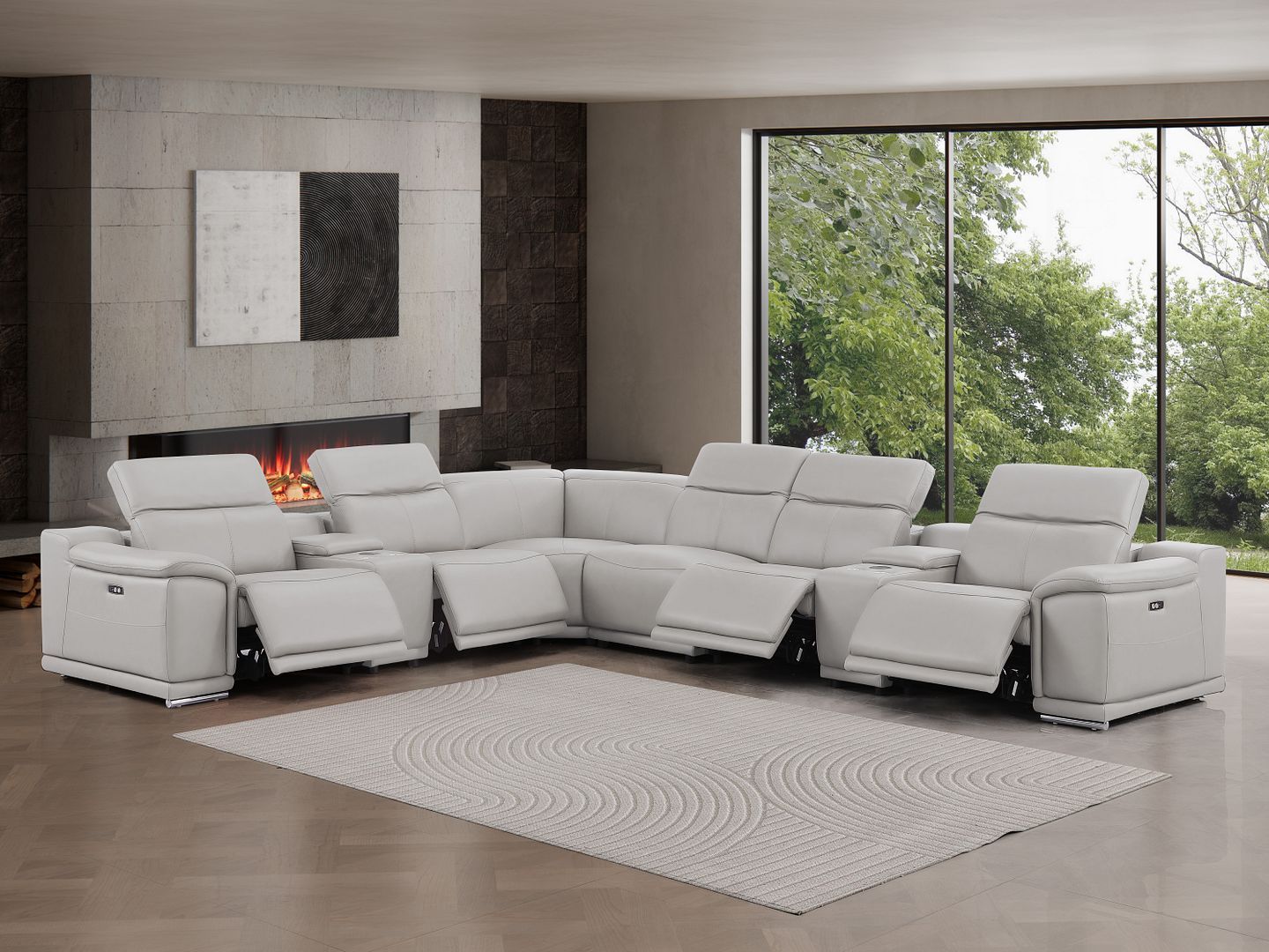 2679 - 8-Piece L-Shaped Power Reclining Sectional In Genuine Leather (4 Recliners)