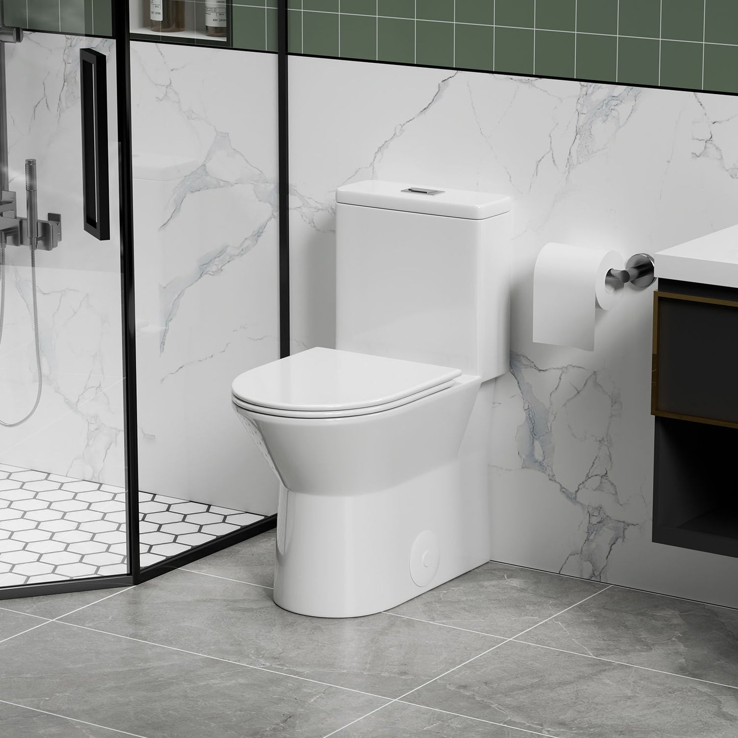 1 Piece Toilet With Dual Flush & Rimless Bowl - Glossy White