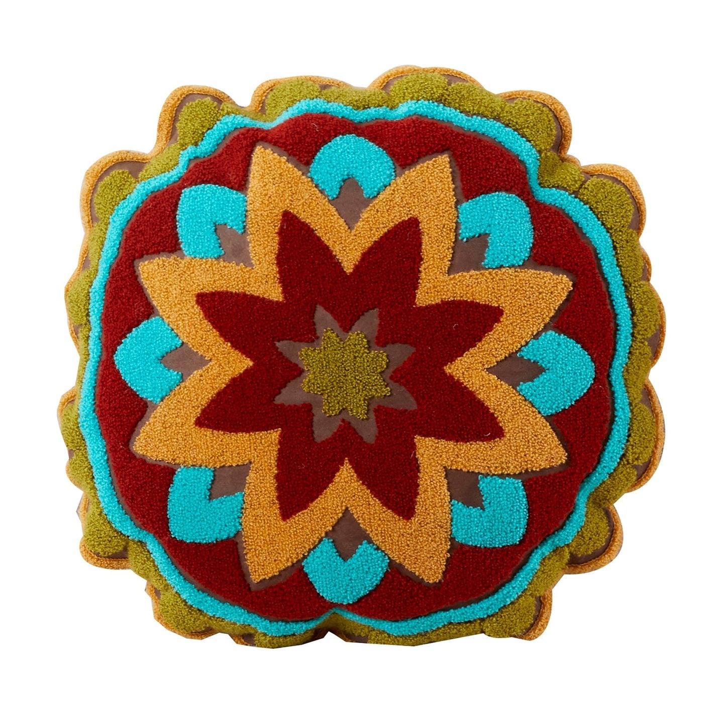 Tammy - Crewel Embroidery Round Box Throw Pillow - Gold / Blue / Red