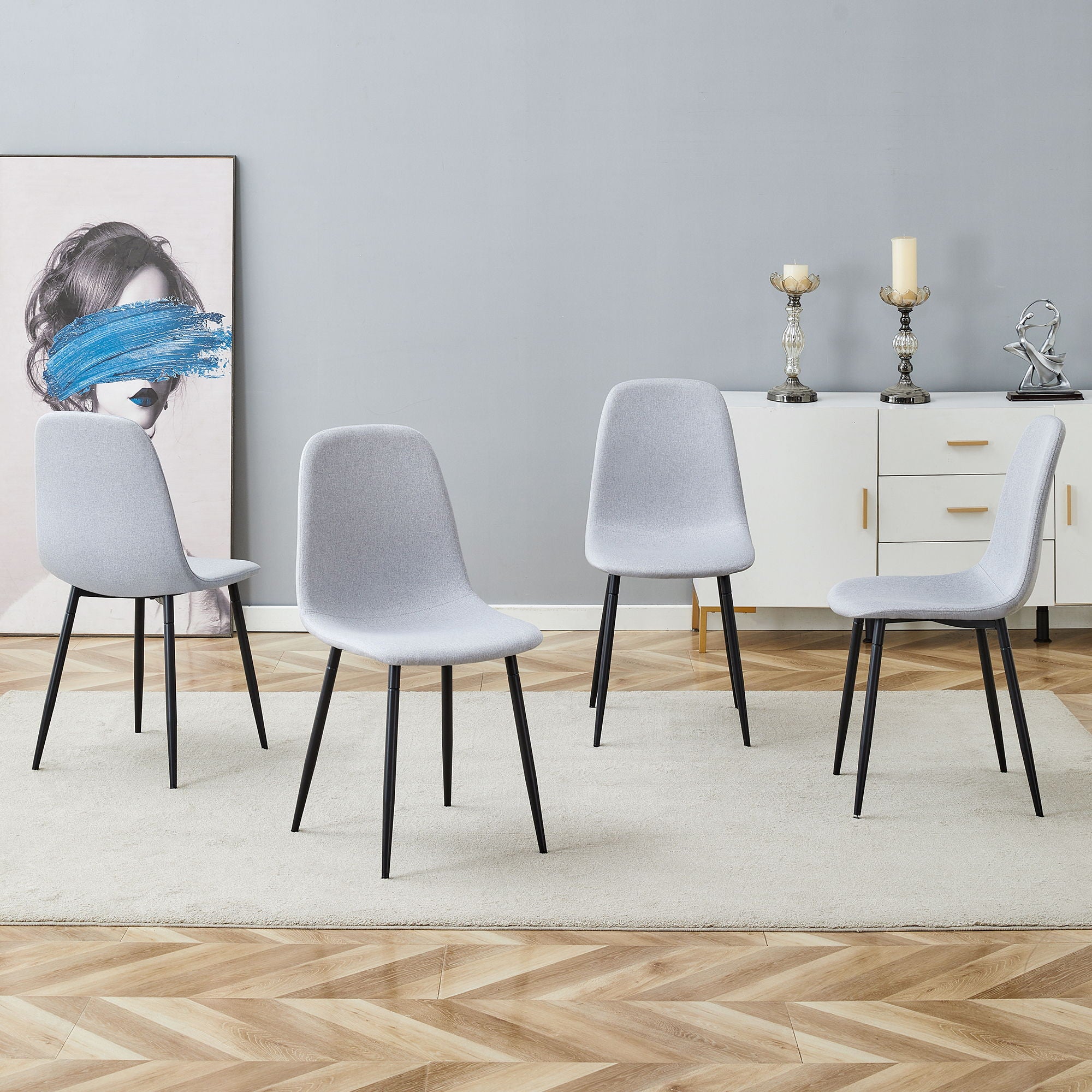 Modern Medieval Style Cushioned Side Chairs Set With Metal Legs For Kitchens