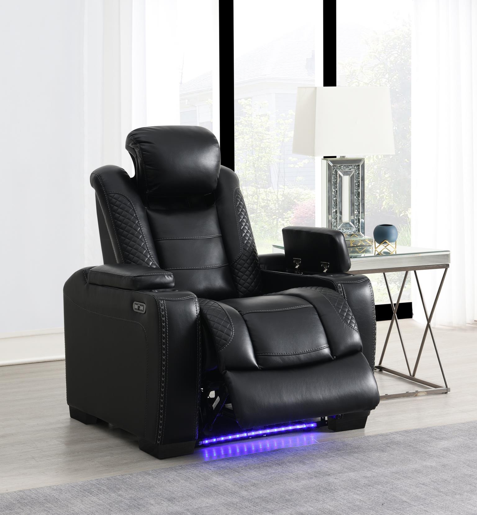 U92 - LED Power Reclining With Power Headrest Chair - Black