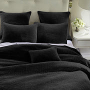 Stonewashed Cotton Velvet - King Quilt Set (Set of 3) - Black