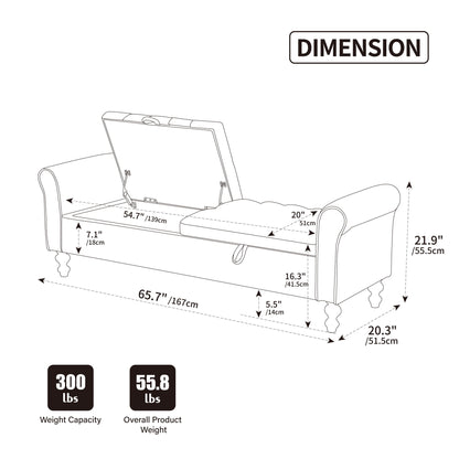 Modern Upholstered Storage Bench With Rolled Armrests]