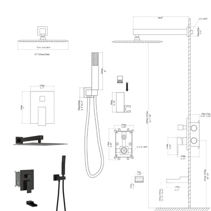 10" Wall Mounted Square Shower System With Rough In Valve