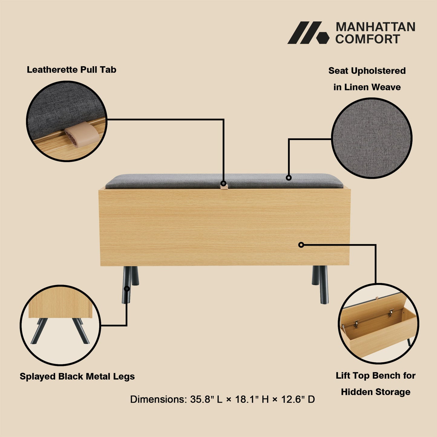 Paloma - Accent Storage Bench With Lift Top - Light Oak