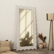 Handcarved Wave Design Rectangle Mirror Accent Enhancing Space - Antique White