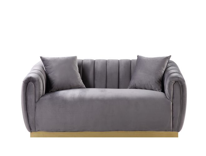 Elchanon - Loveseat - Gray Velvet & Gold Finish