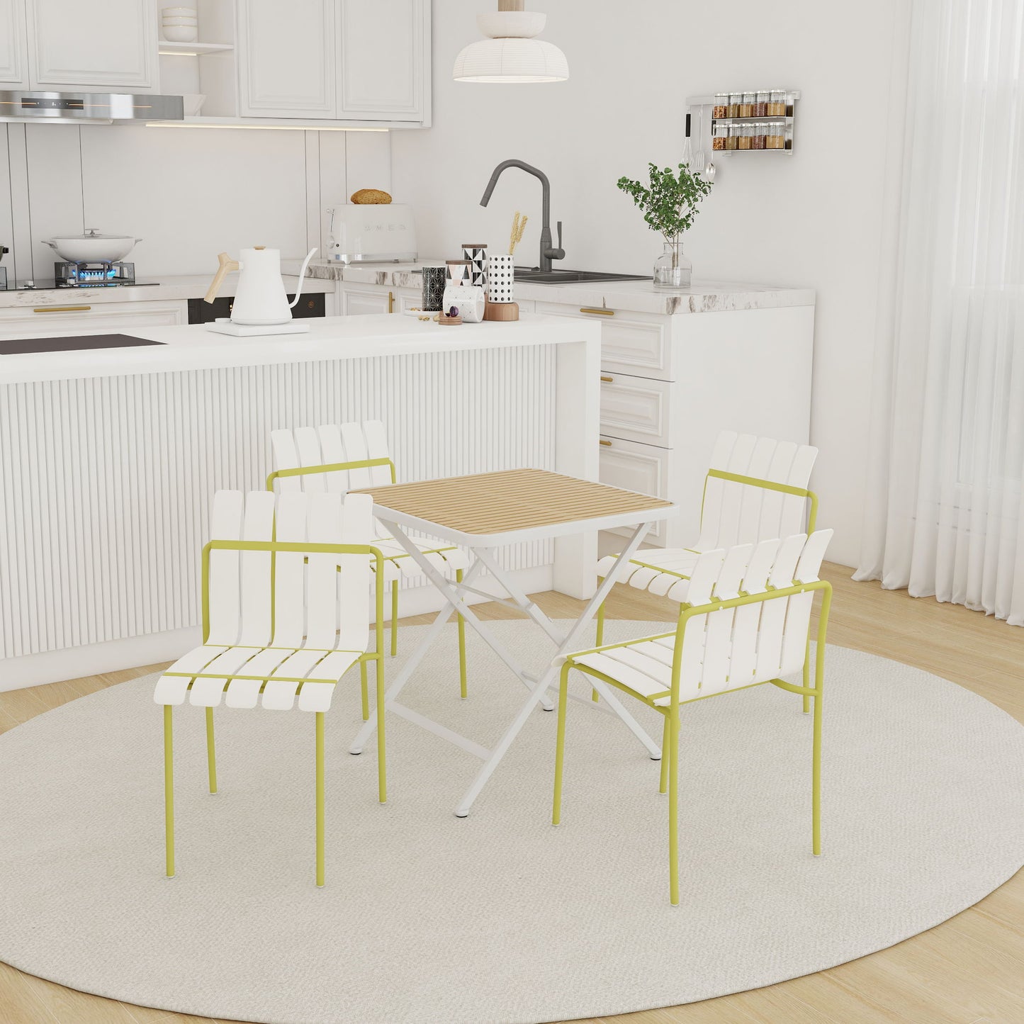 4 Piece Set Of Modern Color Block Designed Single Chairs With Folding Square Table