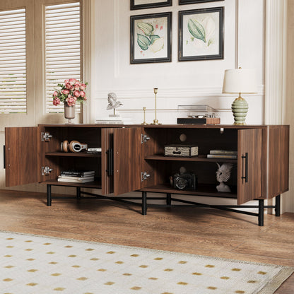 4 Door TV Cabinet, 2 Storage Spaces, Adjustable Shelves