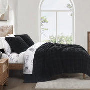 Stella - Full/Queen Faux Silk Velvet Double Box Stitch Quilt Set (Set of 3) - Black
