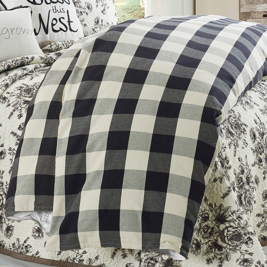 Camille - King Buffalo Check Duvet Cover Set (Set of 3) - Black / Natural