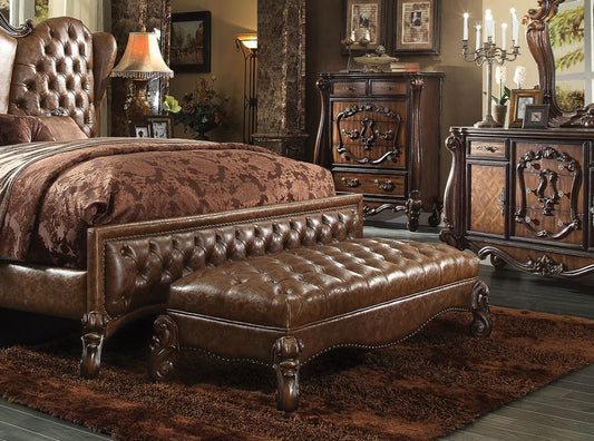 Versailles - Bench - Two Tone Light Brown Synthetic Leather & Cherry Oak
