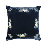 Stella - Western Floral Embroidered Faux Silk Velvet Pillow - Midnight Blue