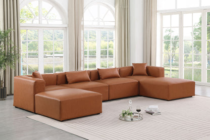 Cube - 6 Piece Modular Double Chaise Sectional - Cognac