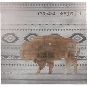 Free Spirit - 24" x 24" Aztec Buffalo Canvas Southwestern Wall Art  - White / Brown