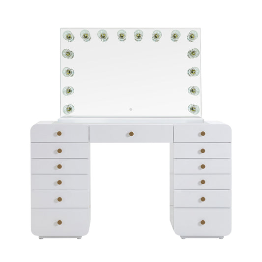 Hollywood - 13-Drawer Desk With Jumbo Vanity Mirror - White