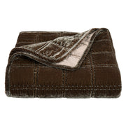 Stella - Faux Silk Velvet Double Box Stitch Throw - Green Ochre
