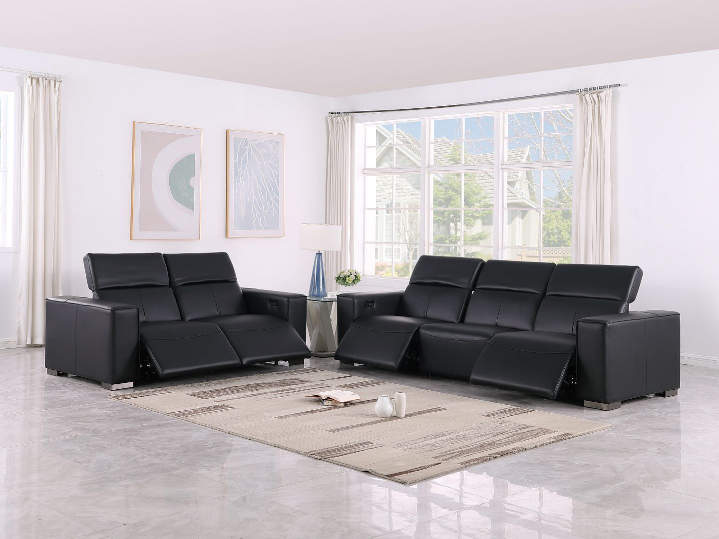 1208 - Leather Reclining Set (Sofa & Loveseat With Four Power Recliners)