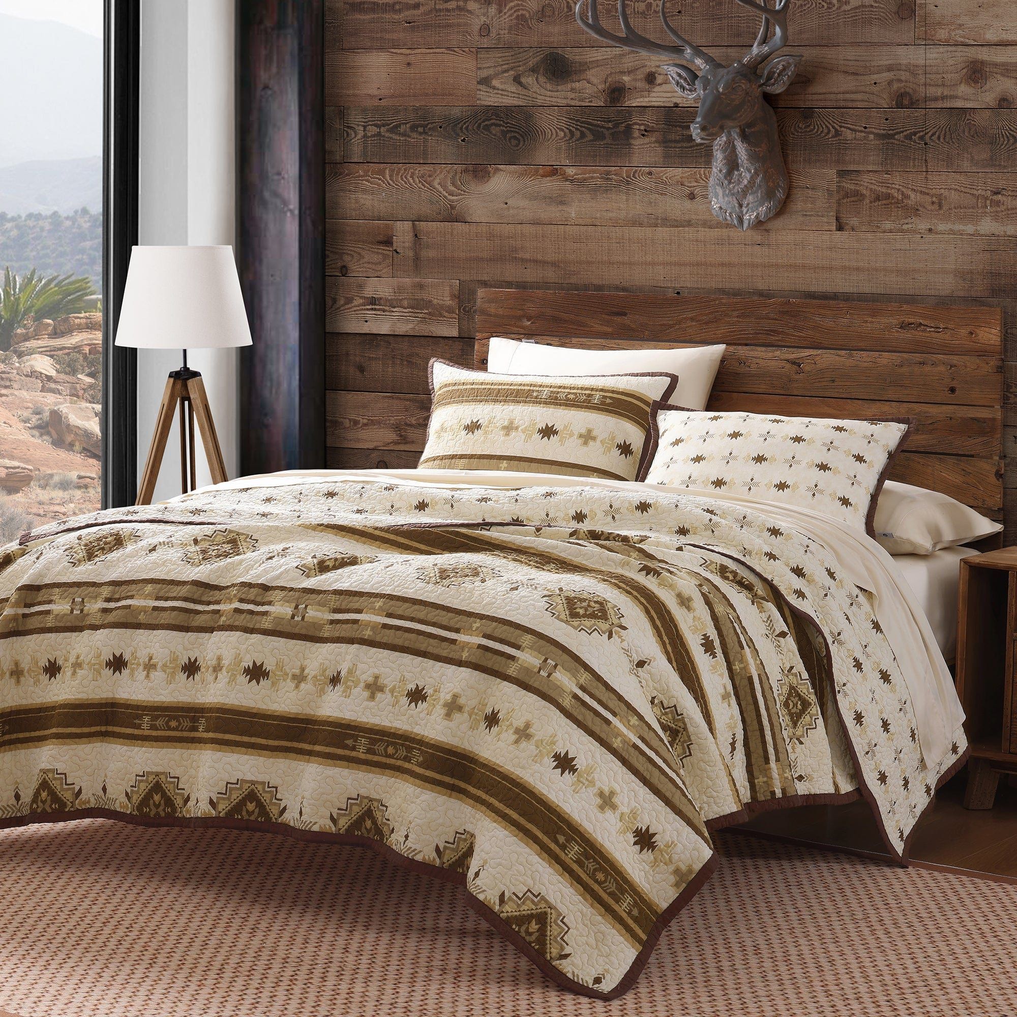 Dakota - Full/Queen Reversible Quilt Set (Set of 3) - Tan