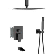 16" Ceiling Mount Square Shower System With Waterfall Tub Spout And Rough In Valve