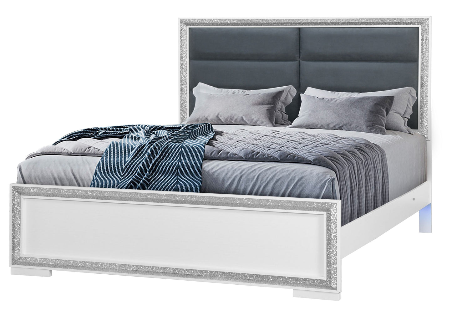 Andros - 5 Piece King Bedroom Set With LED - Silver