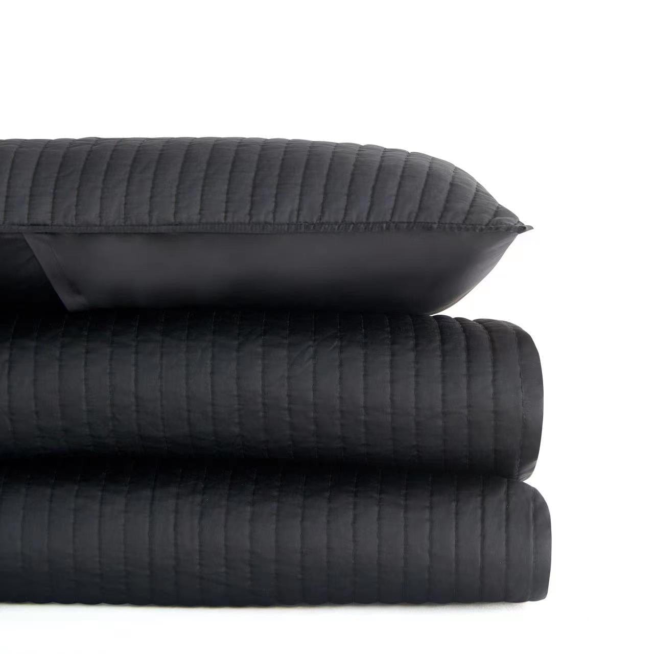 Satin Channel - Twin Quilt Set (Set of 2) - Black