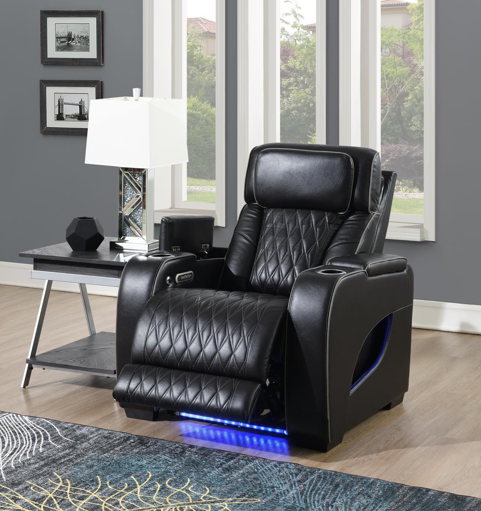 U70 - Power Reclining With Power Headrest, Massage, Heat, Ambient Lighting, Storage Arms / USB - Black