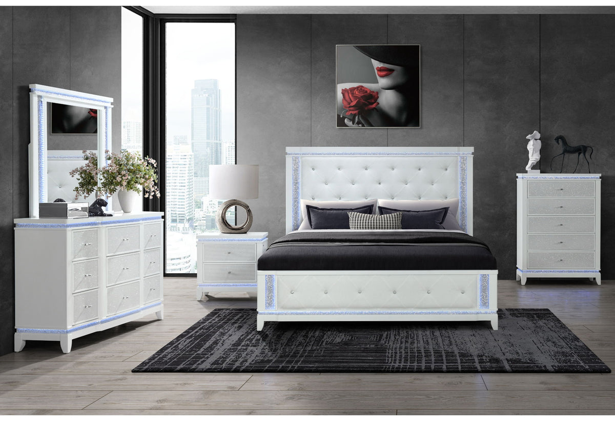 Alina - 5 Piece Full Bedroom Set With LED, Cooler, Speaker And USB - White