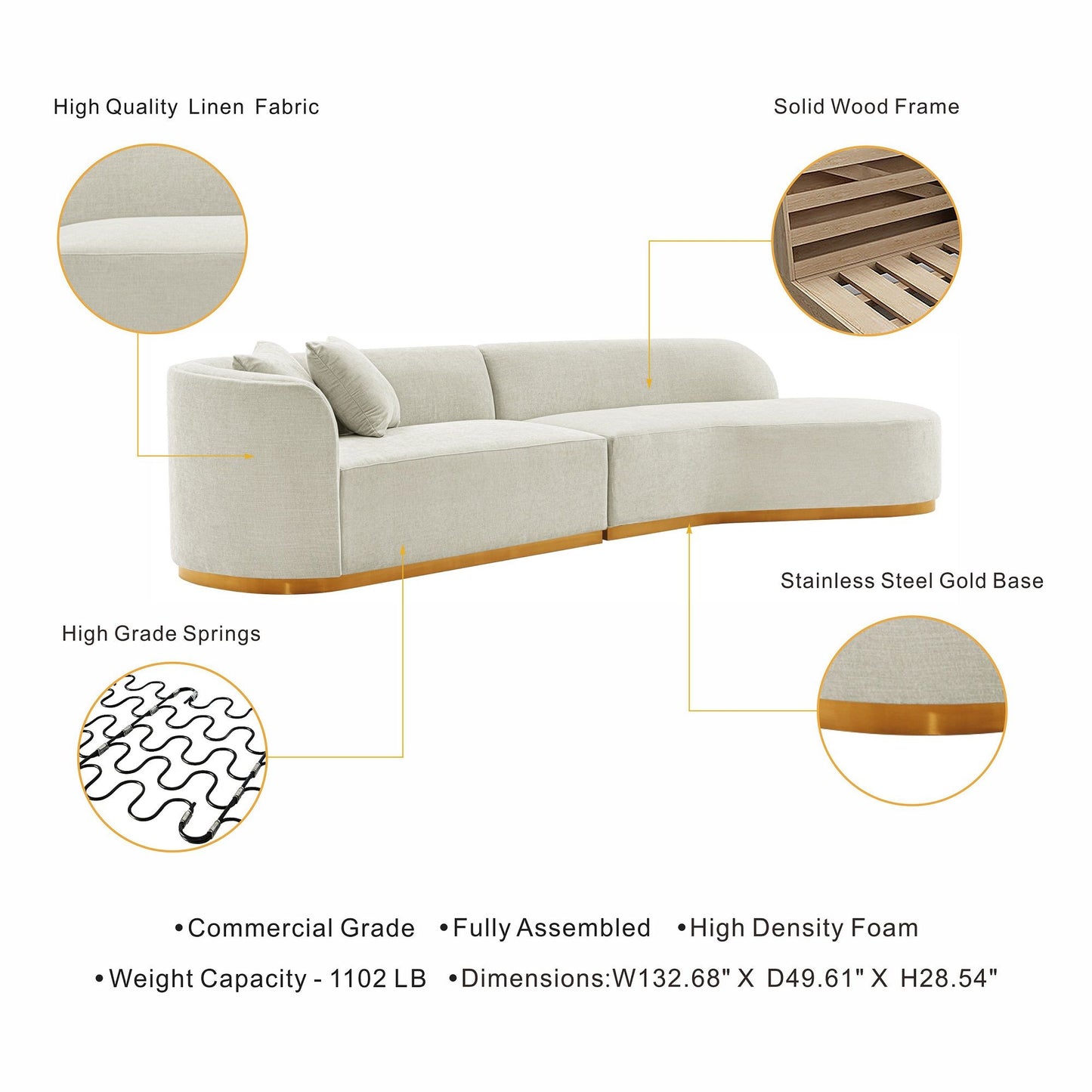 Daria - Sofa Sectional With Pillows, 2 Piece Design