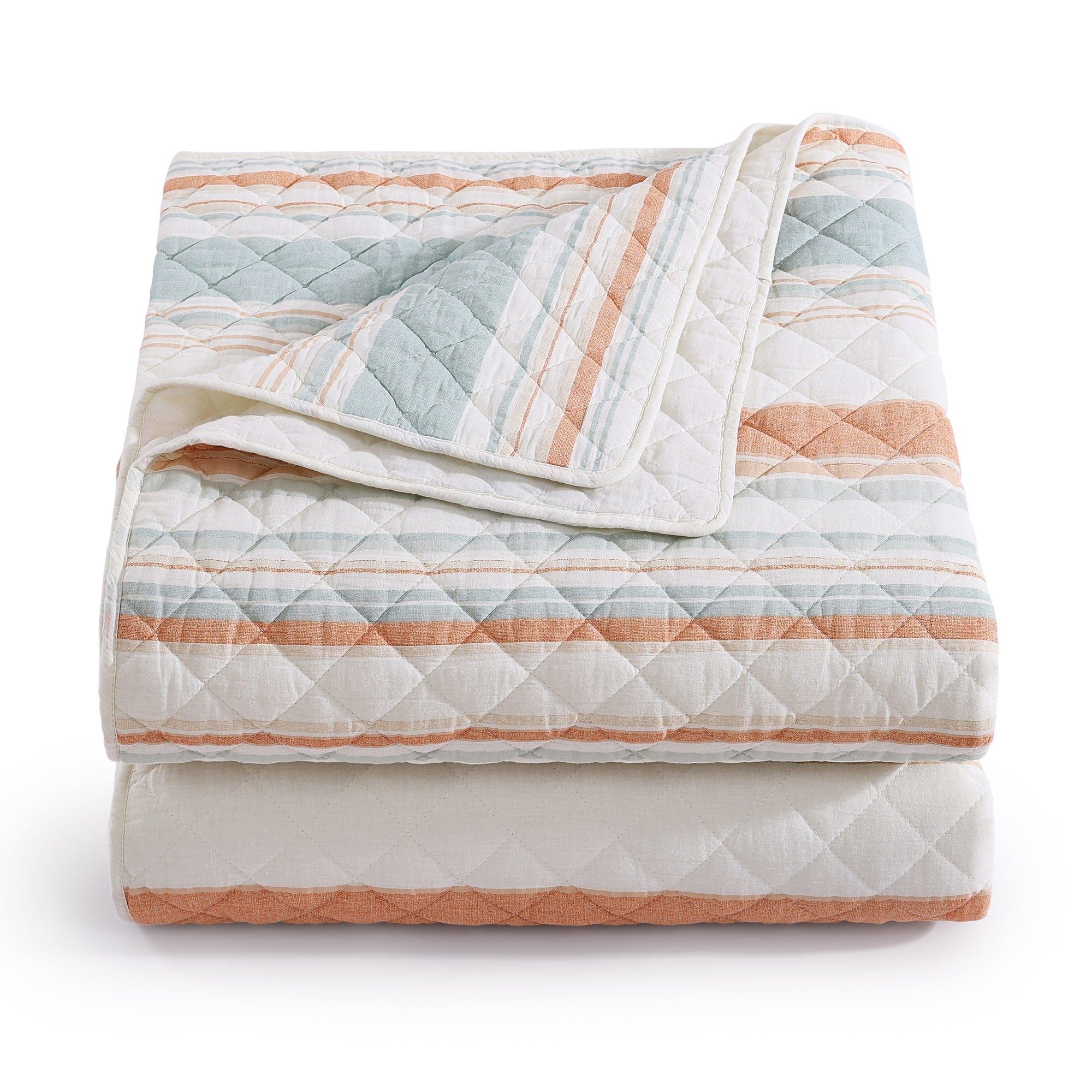 Mystic Stripe - King Cotton Gauze Quilt Set (Set of 3) - Coral