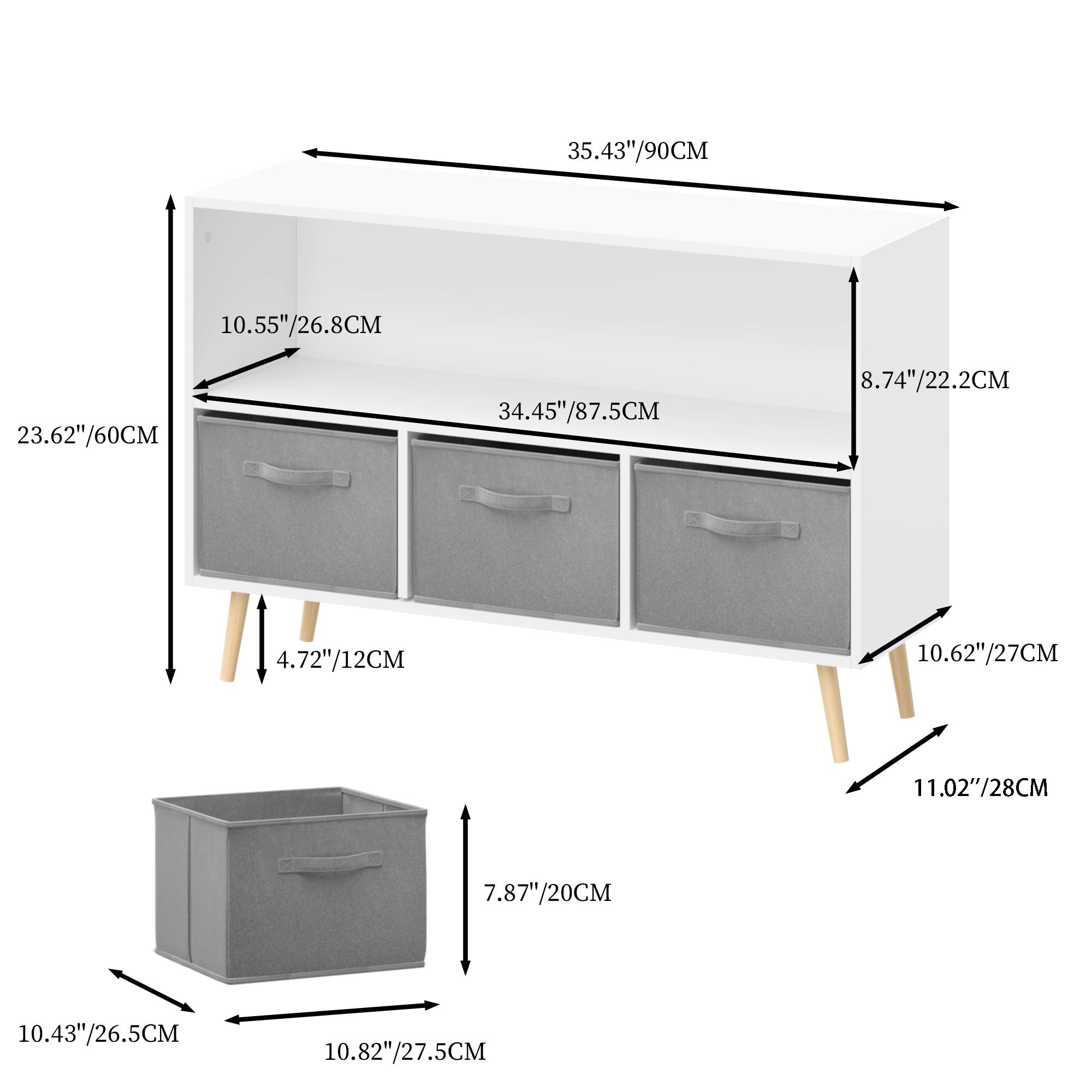 Bookcase With Collapsible Drawers, Book Display Organizer